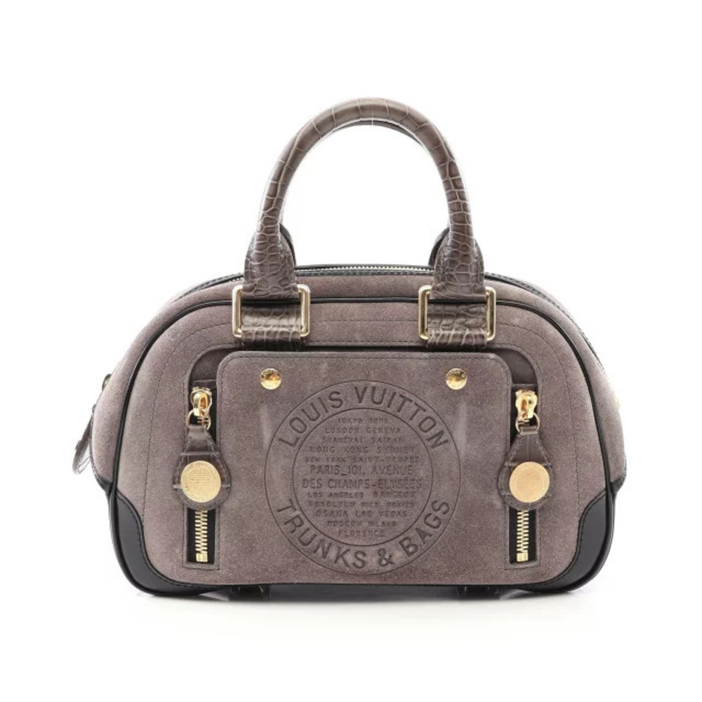 Louis Vuitton Bag Bowling Handbag Suede Leather Gray Black